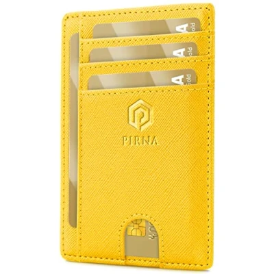 Afbeelding van Slanke en kleine creditcardhouder, portemonnee voor mannen vrouwen, met geldvak geschenkdoos, RFID creditcardhouder mannen, Geel., Minimalistisch