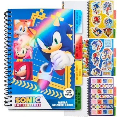 Afbeelding van SONIC THE HEDGEHOG Stickerboek voor kinderen, jongeren, activiteitenboek met 28 vellen stickers, schaduwknuckles, 400+ zelfklevende stickers