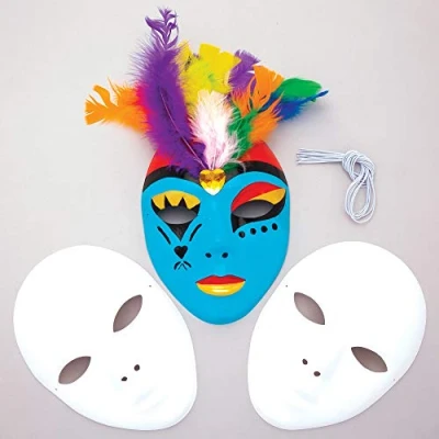 Afbeelding van Baker Ross Set van 6 blanco plastic maskers E1144 versier je eigen masker is het ideale accessoire voor Halloween kostuums, verkleedpartijen, feestjes en meer, effen wit