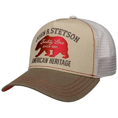 Afbeelding van Stetson Last Drop Trucker Pet Heren base cap mesh baseballpet Snapback met klep voor Lente/Zomer, JBS Bear beige, 55 61