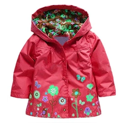 Afbeelding van Baotung Regenjas voor meisjes met capuchon en bloemenpatroon, Rood