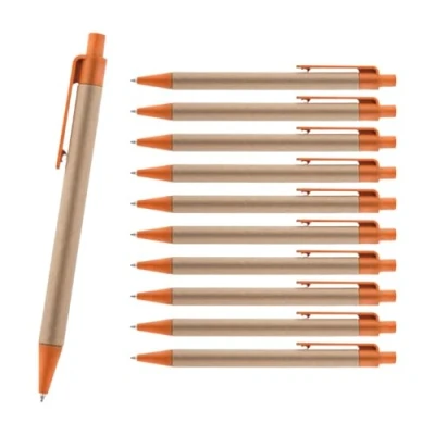 Afbeelding van WPRO 10 stuks intrekbare balpennen van gerecycled papier en oranje tarwestro, kleurrijke clip, drukknop punt, verwisselbare vulling met blauwe inkt, voor kantoor, school