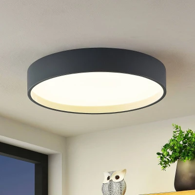 Afbeelding van Lindby LED plafondlamp met dimmer CCT 1licht Ijzer, PMMA, hout H: 8.5 cm donkergrijs Inclusief lichtbron
