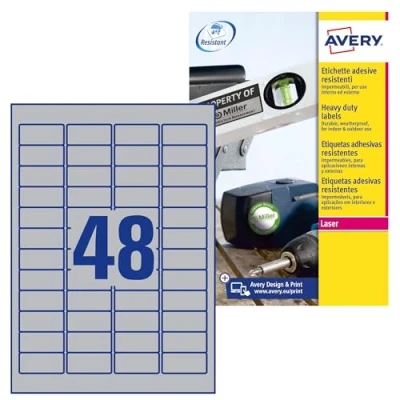 Afbeelding van Avery Ultra sterke Zilverkleurige Etiketten Ft 45,7 X 21,2 Mm (b H), 960 Stuks, 48 Per Blad Etiket
