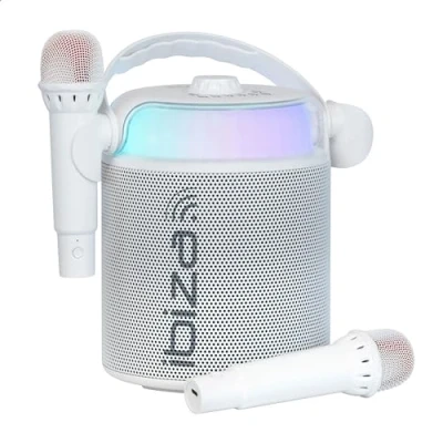 Image de Lecteur Karaoké portable Ibiza Karahome avec 2 micros Blanc