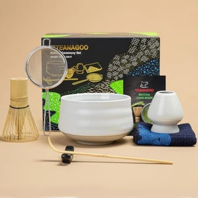 Afbeelding van TEANAGOO Matcha Theeservies, Japanse schaal, bamboe garde, lepel, zeef, gardehouder, N1 garde Set, Groene Thee Poeder..