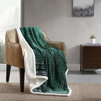 Afbeelding van Eddie Bauer Superzachte pluche deken, wooncultuur, Sherpa omkeerbaar dekbed voor alle seizoenen (eilandgroen, 50 x 60 cm)
