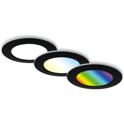 Afbeelding van BRILONER LED inbouwarmatuur badkamerarmatuur CCT RGB kleurverandering IP65 afstandsbediening dimbaar memory functie set van 3 Ø9,2cm nachtlichtfunctie zwart