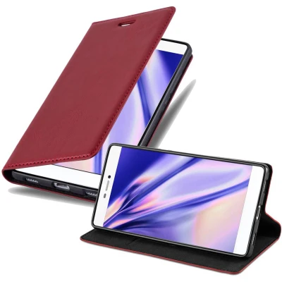 Afbeelding van Cadorabo Hoesje geschikt voor Huawei P8 in APPEL ROOD Beschermhoes met magnetische sluiting, standfunctie en kaartvakje Book Case Cover Etui