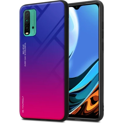 Afbeelding van Cadorabo Hoesje geschikt voor Xiaomi RedMi 9T / POCO M3 in PAARS ROOD Tweekleurige beschermhoes van TPU silicone Case Cover en achterzijde gehard glas