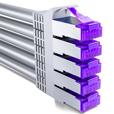 Afbeelding van DeleyCON 5 x 2 m RJ45 aansluitkabelset ethernetkabel netwerkkabel met ruwe kabel CAT7 S FTP PiMF afscherming Gigabit LAN SFTP koper DSL Switch Router Patchpaneel grijs