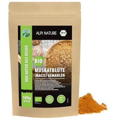 Afbeelding van biologische gemalen nootmuskaatbloem (500 g), foeliebloem, biologisch nootmuskaatpoeder, uit gecontroleerde teelt, 100% natuurlijke