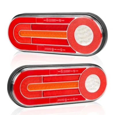 Afbeelding van AOHEWEI Led achterlichten voor aanhangers, 12/24 V, 2 stuks, waterdicht, met stoplicht, positielicht, dynamisch knipperlicht, mistlicht en achteruitrijlicht, E goedkeuring