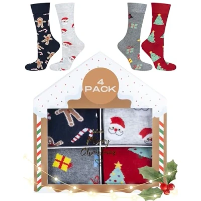 Afbeelding van soxo Damessokken, cadeauzakje voor heren, Kerstmis, 4 paar, 2 maten, Set