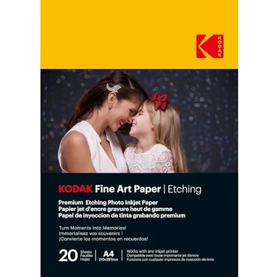 Afbeelding van KODAK Fine Art Paper / Etching Pack de 20 feuilles papier photo haut gamme texturé Format 21 x 29.7 cm (A4) Finition mate effet gravure 210 gsm Compatible toute imprimante jet d&#039;encre