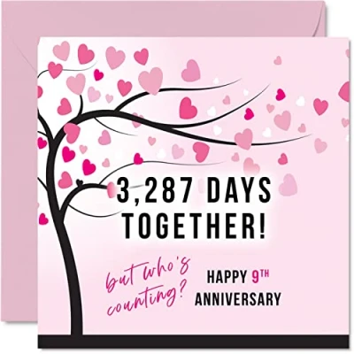 Afbeelding van Grappige verjaardagskaart van wilgentenen voor vrouw of echtgenoot 3287 dagen samen I Love You Gifts, Happy 9th Wedding Anniversary Cards partner, 145 mm x