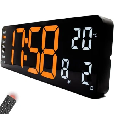Afbeelding van Opis Clock 1XL digitale wandklok met led en temperatuurweergave voor woonkamer, kantoor, badkamer, keuken, sportschool, hal, stil