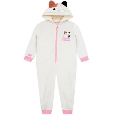 Afbeelding van Squishmallows Kattenpyjama voor meisjes, overall kinderen, fleece, kikker warme pyjama, 5 E 13 jaar, Wit.