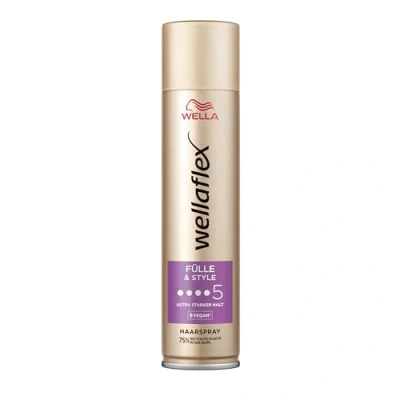 Afbeelding van Wellaflex Fülle &amp; Style haarlak voor dames, tot 48 uur extra sterke grip, vol en volumineus haar, zacht de hoofdhuid, dermatologisch getest, veganistische formule,
