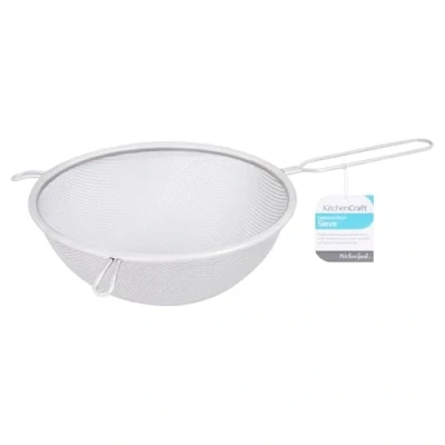 Afbeelding van KitchenCraft Grote roestvrijstalen zeef, 20 cm, ideaal voor bakken en koken, onmisbare keukenaccessoires, zilver