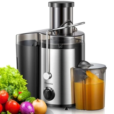 Afbeelding van Reemix Centrifugale citruspers voor hele groenten en fruit, 500 W, 7,6 cm brede opening met 2 snelheden, inclusief borstel, gemakkelijk te reinigen