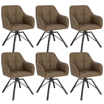Afbeelding van WOLTU BH366br 6 360 draaibare stoel, eetkamerstoel, keukenstoel, ergonomische stoel van kunstleer in vintage stijl, gevoerde zitting, metalen poten, bruin,
