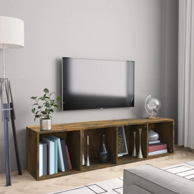 Afbeelding van Boekenkast/tv meubel 143x30x36 cm bewerkt hout gerookt eiken