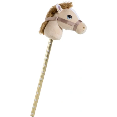 Afbeelding van Pluche stokpaardje beige 70 cm Speelgoed pony / paard stokpaardjes met zwarte manen