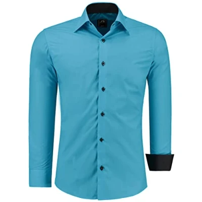 Afbeelding van J&#039;S FASHION Herenhemd, slimfit, lange mouwen, gemakkelijk te strijken, EU maten S 6XL, Turkoois