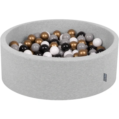 Afbeelding van KiddyMoon ballenbad 90 x 30 cm, diameter: 7 cm met kleurrijke ballen voor baby&#039;s, rond, lichtgrijs: wit/grijs/zwart en goud