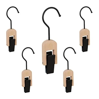 Afbeelding van Relaxdays klemhaken set van 5 accessoiresklem klemkleerhaak hout &amp; ijzer