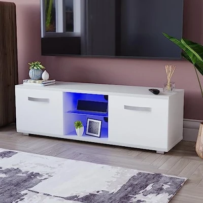 Afbeelding van Vida Designs Cosmo TV kast, led, 2 deuren, modern, glanzend, mat, MDF, woonkamermeubels, media, meubels, RGB lichtwit, 120 cm