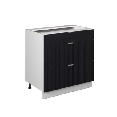Afbeelding van Vicco Keukenonderkast Fame Line, Zwart gestreept/Wit, 80 cm met 3 laden, zonder werkblad