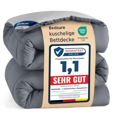 Afbeelding van Bedsure dekbed, 240 x 220 cm, warm, grijs, gematigd 300 g/m², voor tweepersoonsbed, met hoeken, machinewasbaar