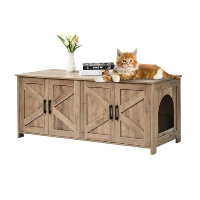 Image de VEVOR Meuble Cache Bac à Litière pour 2 Chats Armoire Bois Chambre Double Grège
