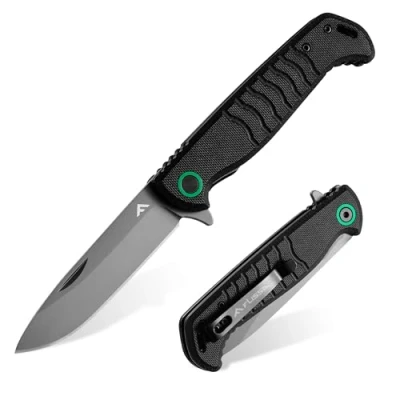 Afbeelding van FLISSA Vouwmes, zakmes, 19,2 cm, roestvrij staal, met G10 handvat, campingmes raambreker, riemclip, multifunctioneel mes voor wandelen, klimmen, reizen, zwart