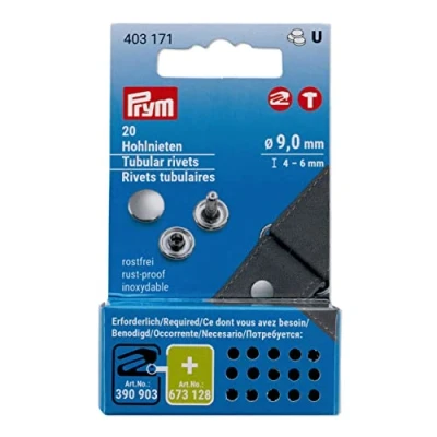 Afbeelding van Prym 9mm Holle Nieten Roestvrij 20 stuks