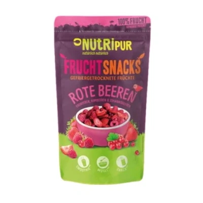 Afbeelding van 100 g gevriesdroogde rode bessen, ongezoete gedroogde mengsel van aardbeien, frambozen en aalbessen, 100% fruit, vol smaak