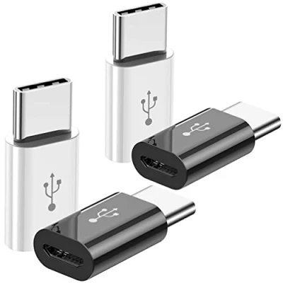 Afbeelding van micro USB naar C adapter (4 stuks), aansluiting stekker, OTG adapter, compatibel met Samsung Galaxy, LG, Huawei, Type telefoons, tablets en meer (2 zwart 2 wit)