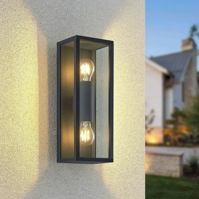 Afbeelding van Lindby Wandlamp buiten 2lichts aluminium, glas H: 38 cm E27 donkergrijs