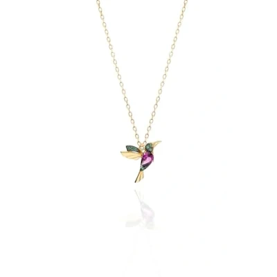 Afbeelding van Einzelstück Halsketting met kolibrie hanger I van 925 sterling zilver ketting echt verguld vogel Zirkonia (gouden ketting), Goud,