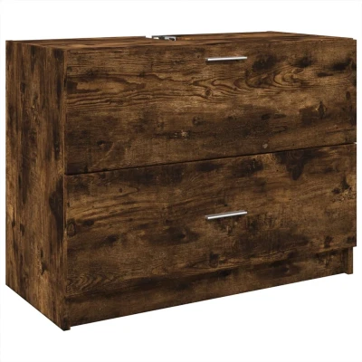 Afbeelding van Wastafelkast 78x37x59 cm bewerkt hout gerookt eikenkleurig