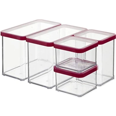 Afbeelding van Rotho Loft vershouddozen met deksel in verschillende maten, BPA vrij, transparant/rood, 2 x 2,1 l, 1 1,0 0,5 30,0 21,0 15,0 cm, 5 stuks