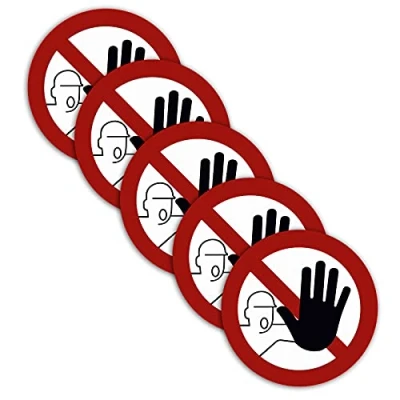 Afbeelding van STROBO 5 stuks XXL stickers verboden toegang Ø 21 cm geen doorgang voor onbevoegden verbodsbord met uv bescherming buiten en binnen