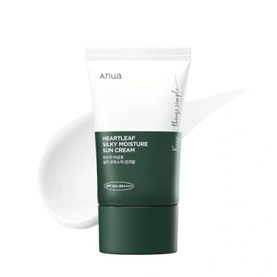 Afbeelding van ANUA Heartleaf Silky Moisture Sun Cream SPF 50 PA+++, Koreaanse zonnebrandcrème voor gezicht, huidverzorging, make upbasis, niacinamide, geurvrij, reisbenodigdheden, geen witte
