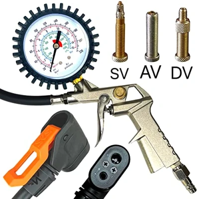 Afbeelding van Persluchtcompressor voor fiets met manometer SKS kop AV, SV Französiche/Sclaverand, DV Dunlop Blitz ventiel