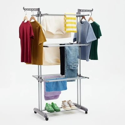 Image de Amazon Basics Séchoir à linge tour pour intérieur avec ailes pliables, 40 m, jardin, gris