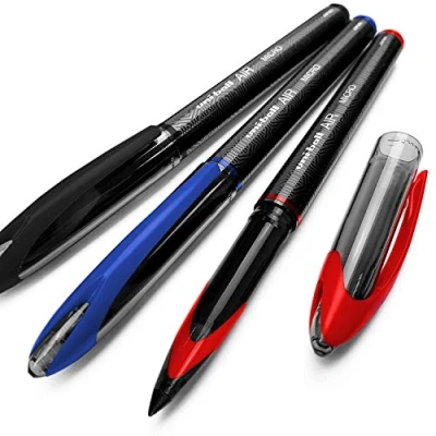 Afbeelding van Uni Ball Air Micro UBA 188 M rollerbalpen, 0,5 mm, fijne punt, zwart, blauw en rood, 3 stuks