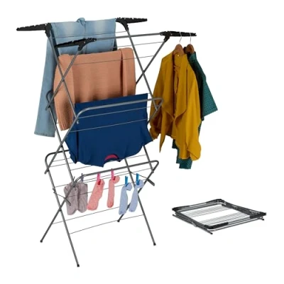 Afbeelding van wasrek inklapbaar 138x63,5x50 cm houders voor kledinghangers staand