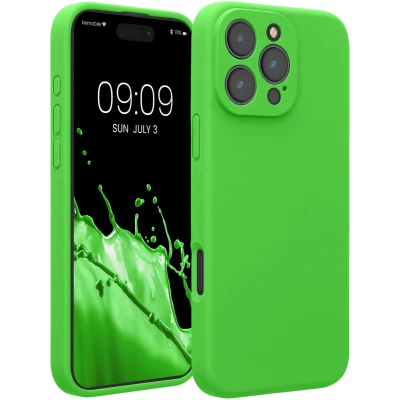 Afbeelding van kwmobile telefoonhoesje geschikt voor Apple iPhone 16 Pro Max TPU backcover met siliconen coating Smartphone case in limoengroen